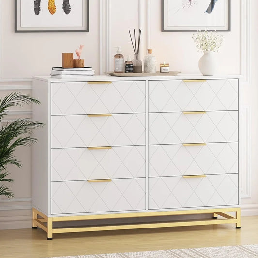 Elegant Classy Dresser for Bedroom With 8 Drawer Dressing Table TV Stand Dressers Chest of Drawers for Living Room Hallway Entryway White the