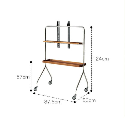 Portable Stunning Sturdy Stainless Steel TV Stand Home Small Household TV Bracket Movable Scandinavian Retro Floor Living Room Monitor TV Shelf